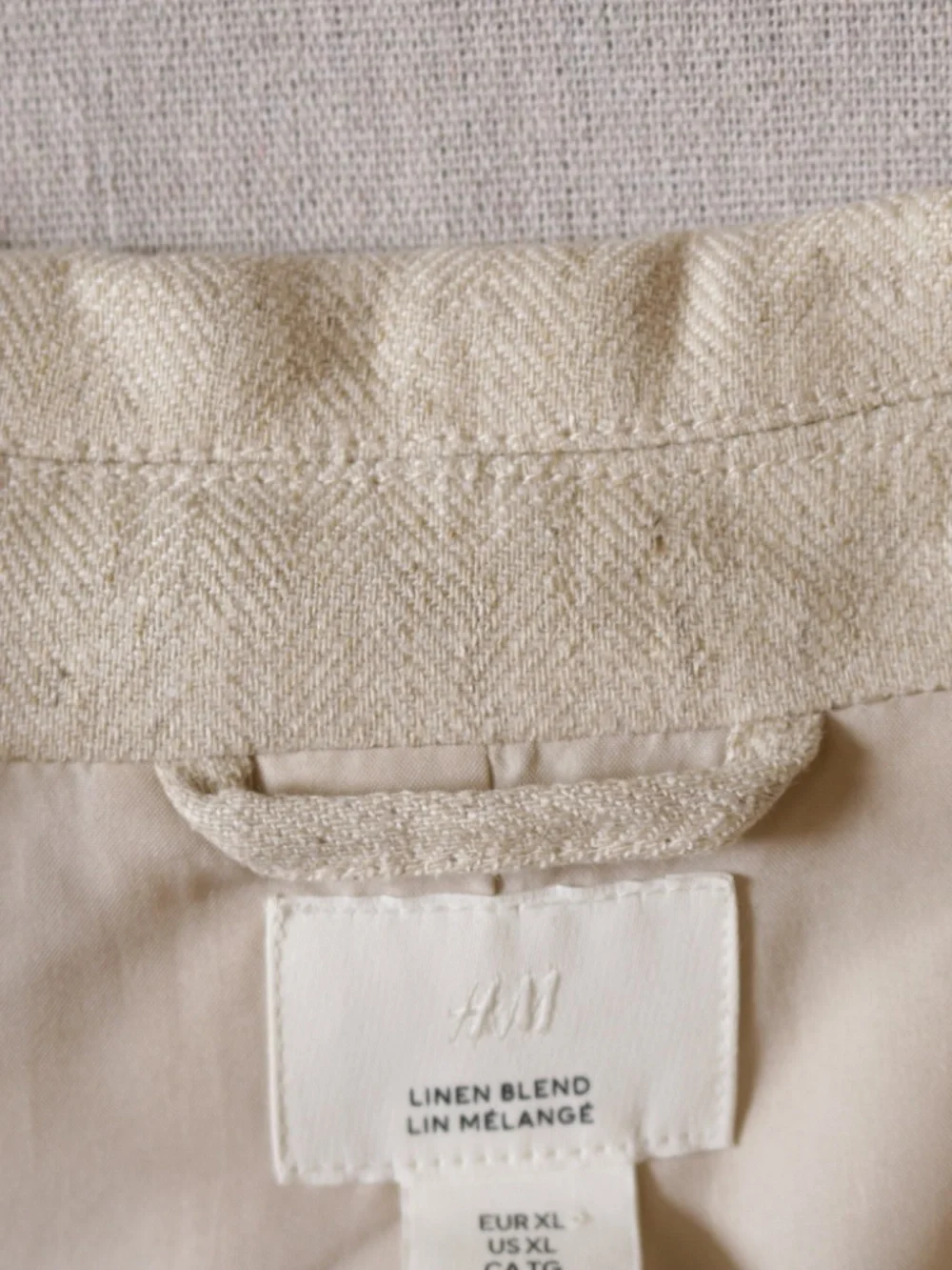 H&M Linen Blend Double Breasted Blazer Men's XL Beige Oversized Boxy Jacket